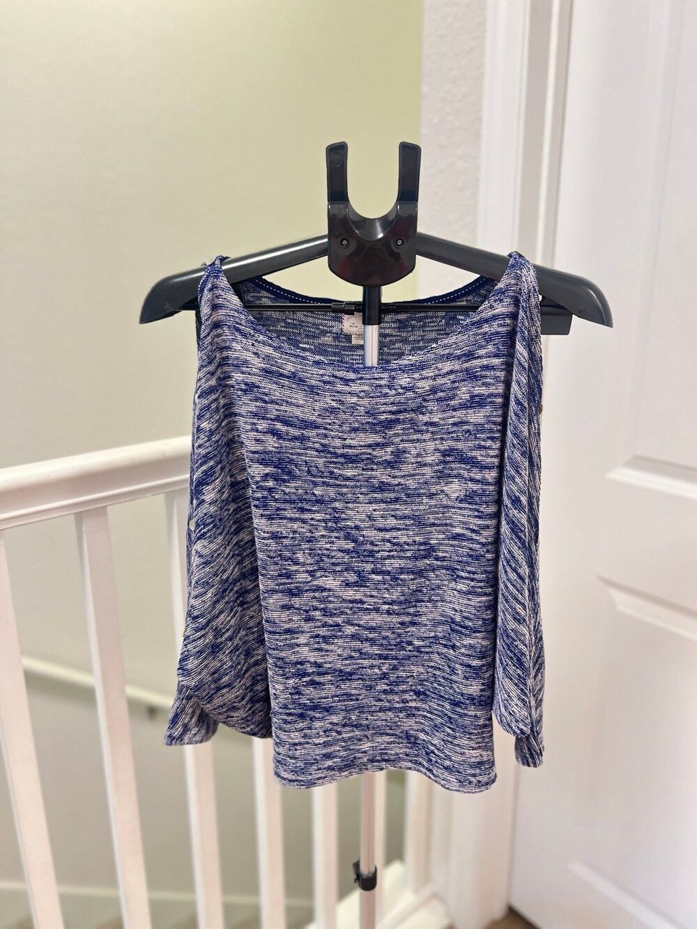 Anthropologie Postcard Blue Static Cold Shoulder Sweater Women’s Size Medium